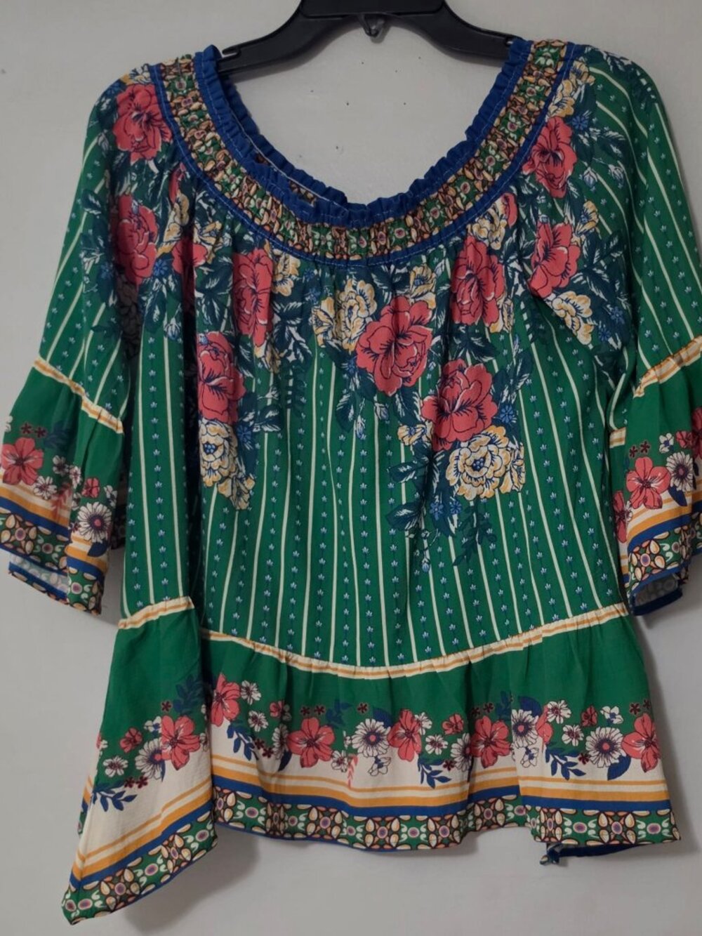 Jealous Tomato Floral Print Flowy Off-the-Shoulder Bell Sleeve Top